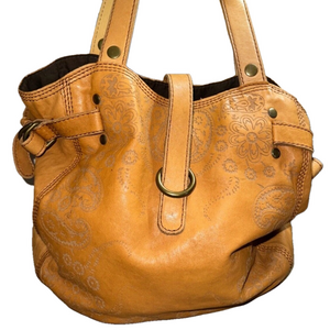LUCKY BRAND Laser etched Italian leather hobo bag purse Honey tan